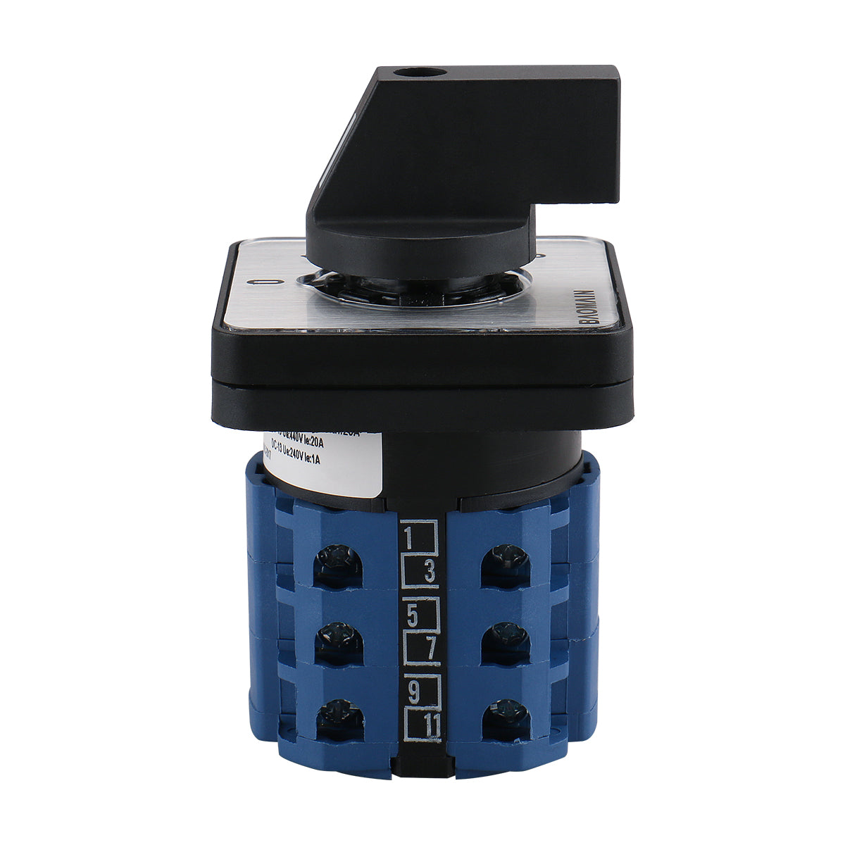 Rotary Cam Changeover Switch model LW26-20A-12 with 20A capacity, 12 terminals, and 4 selectable positions. Supports up to 660V. Suitable for industrial and marine electrical control panels, machinery isolation, or generator switching. Offered by Rimal Marine.