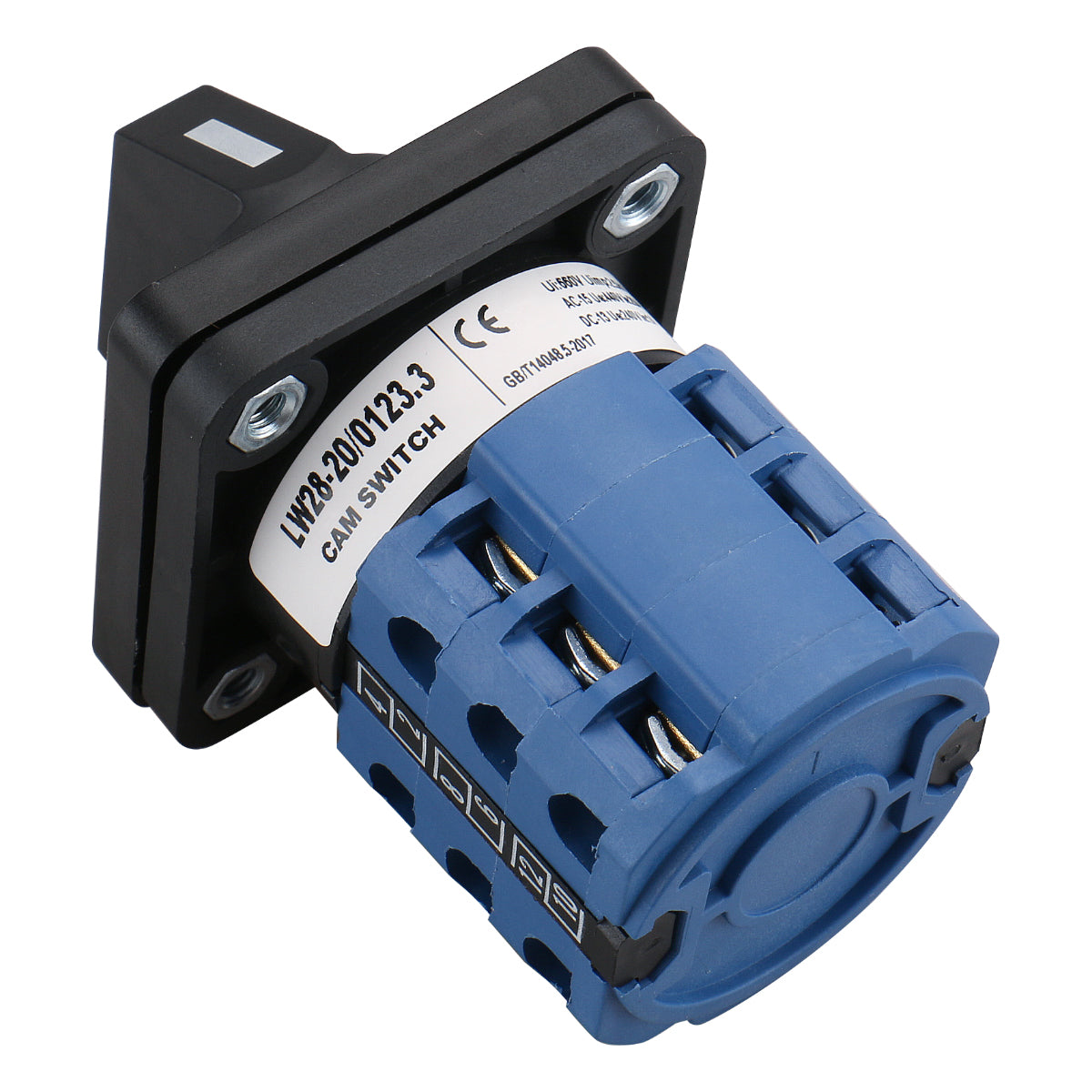Rotary Cam Changeover Switch model LW26-20A-12 with 20A capacity, 12 terminals, and 4 selectable positions. Supports up to 660V. Suitable for industrial and marine electrical control panels, machinery isolation, or generator switching. Offered by Rimal Marine.

