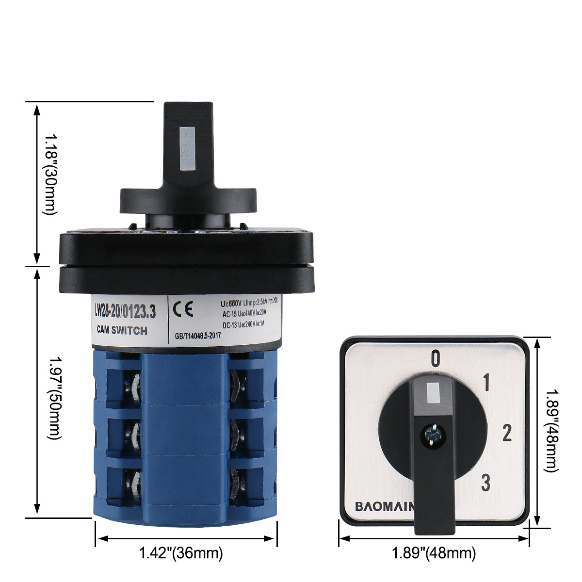 Rotary Cam Changeover Switch model LW26-20A-12 with 20A capacity, 12 terminals, and 4 selectable positions. Supports up to 660V. Suitable for industrial and marine electrical control panels, machinery isolation, or generator switching. Offered by Rimal Marine.