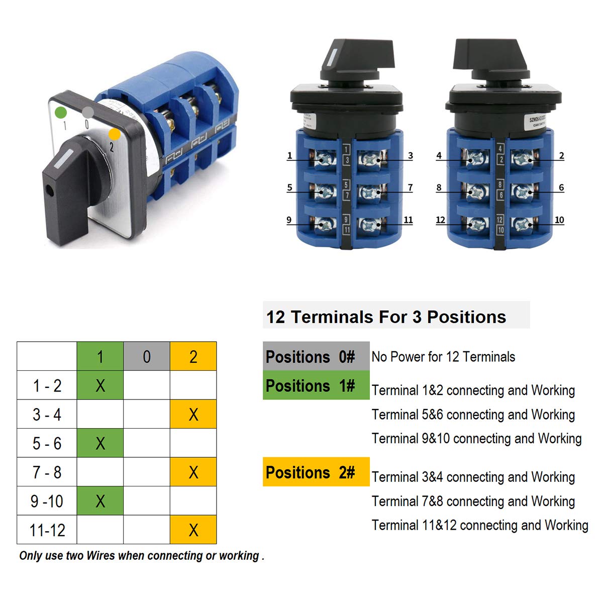 Universal rotary selector cam changeover switch LW26-63A-12, 63A capacity, 660V, with 12 terminals and 3-position operation. Suitable for 3-phase power control in marine and industrial setups. Compact, durable and reliable. Supplied by Rimal Marine.