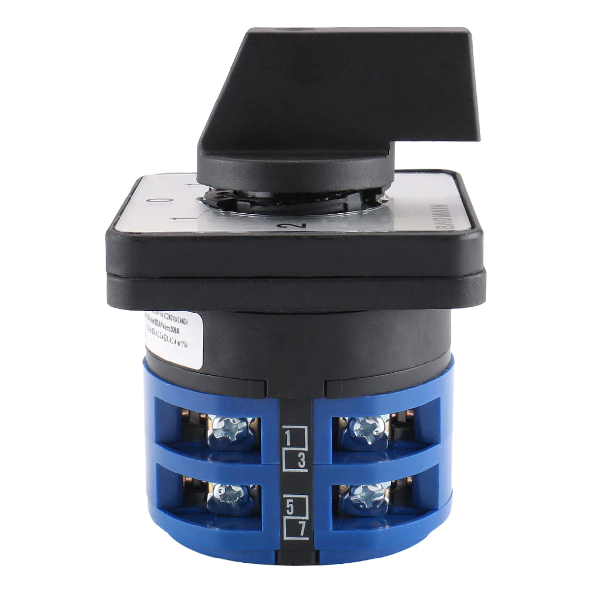 Universal rotary selector changeover cam switch LW26-63A-8 rated at 63A with 8 terminals and 3-position functionality, ideal for 3-phase systems in industrial and marine setups. Durable, reliable solution from Rimal Marine.