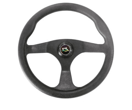 M-FLEX 13.5" steering wheel in black and white finish, built with non-magnetic, corrosion-resistant materials. Designed for marine environments, it fits standard 3/4" tapered shafts and offers a secure, ergonomic grip for smooth and reliable boat control.


