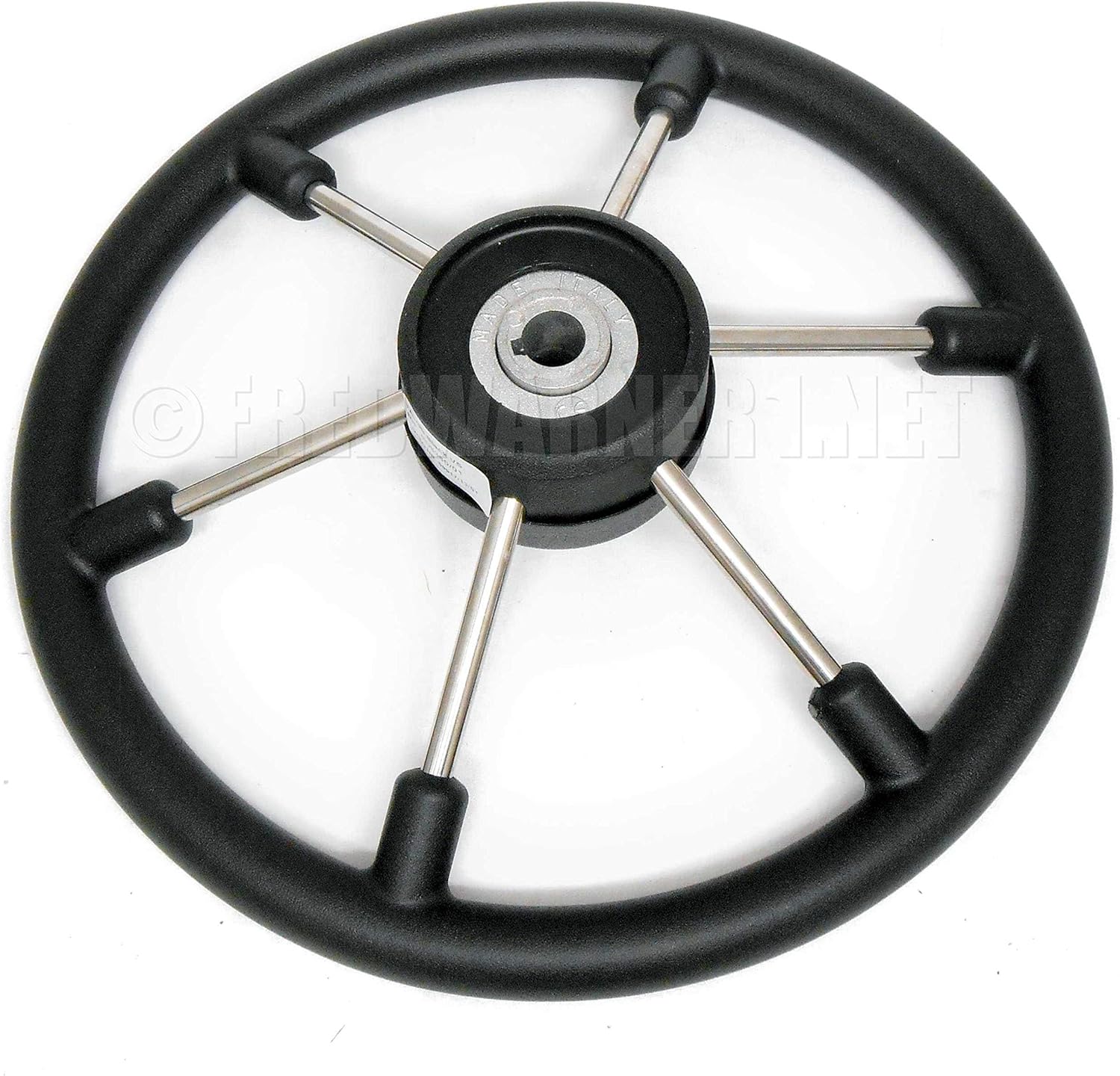 M-FLEX steering wheel made of polyurethane (PU), 13.5" diameter, featuring a soft-touch, non-slip grip. Designed for marine use with corrosion and UV resistance, and compatible with 3/4" tapered helm shafts. Ideal for boats and harsh weather conditions.

