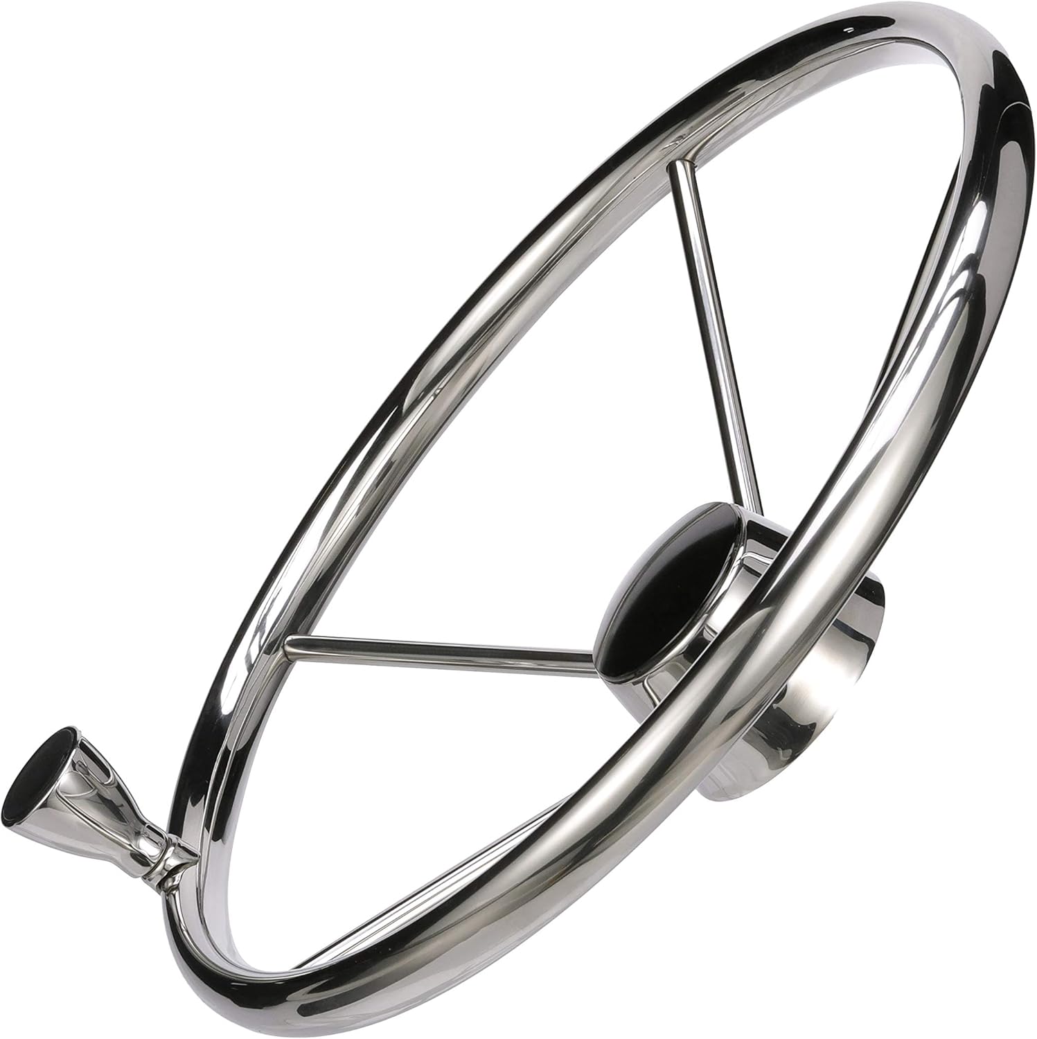 M-FLEX 15-1/2" marine-grade stainless steel steering wheel with polished finish. Designed for boats and yachts, it offers excellent corrosion resistance, ergonomic grip, and reliable steering performance in harsh marine environments.