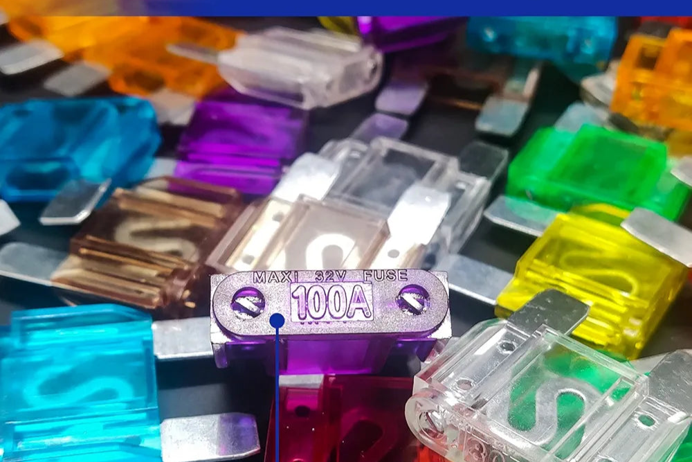 Set of 5 MAXI blade fuses rated 20A to 100A for high-current 12V/24V automotive and marine circuits. Durable, heat-resistant design ideal for fuse blocks and inline holders in cars, boats, and RVs. Heavy-duty protection by Rimal Marine.

