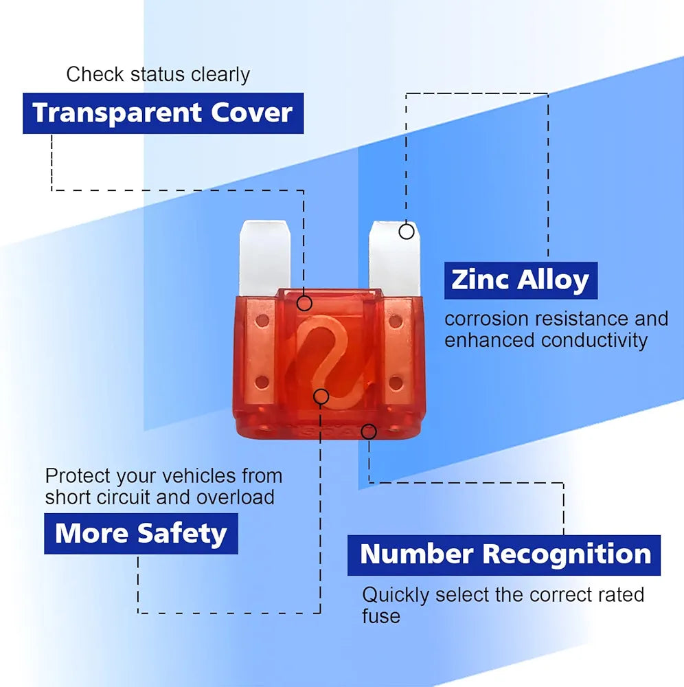 Set of 5 MAXI blade fuses rated 20A to 100A for high-current 12V/24V automotive and marine circuits. Durable, heat-resistant design ideal for fuse blocks and inline holders in cars, boats, and RVs. Heavy-duty protection by Rimal Marine.