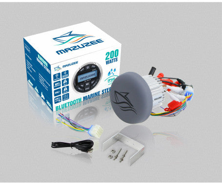 MAZUZEE 200W Bluetooth Marine Stereo with waterproof design, front-facing controls, and support for Bluetooth, USB, AUX, and AM/FM radio. Ideal for marine and outdoor use, providing reliable, high-quality sound on boats, watercraft, ATVs, and more.

