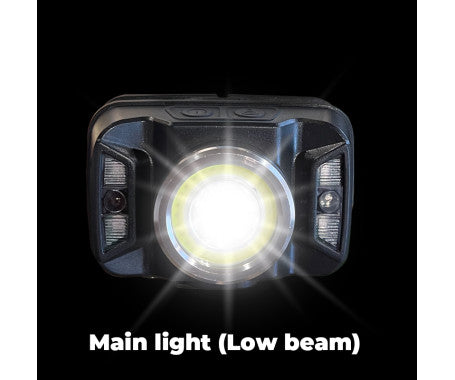 MAZUZEE Rechargeable LED Sensor Head Lamp MZHLR-03 – hands-free lighting with motion sensor, USB recharge, adjustable headband, and waterproof build. Perfect for marine applications, night work, and outdoor use. Available at Rimal Marine.