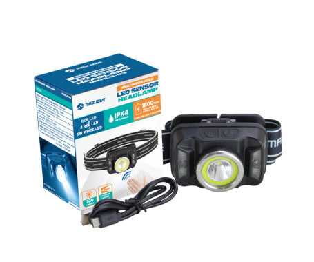 MAZUZEE Rechargeable LED Sensor Head Lamp MZHLR-03 – hands-free lighting with motion sensor, USB recharge, adjustable headband, and waterproof build. Perfect for marine applications, night work, and outdoor use. Available at Rimal Marine.

