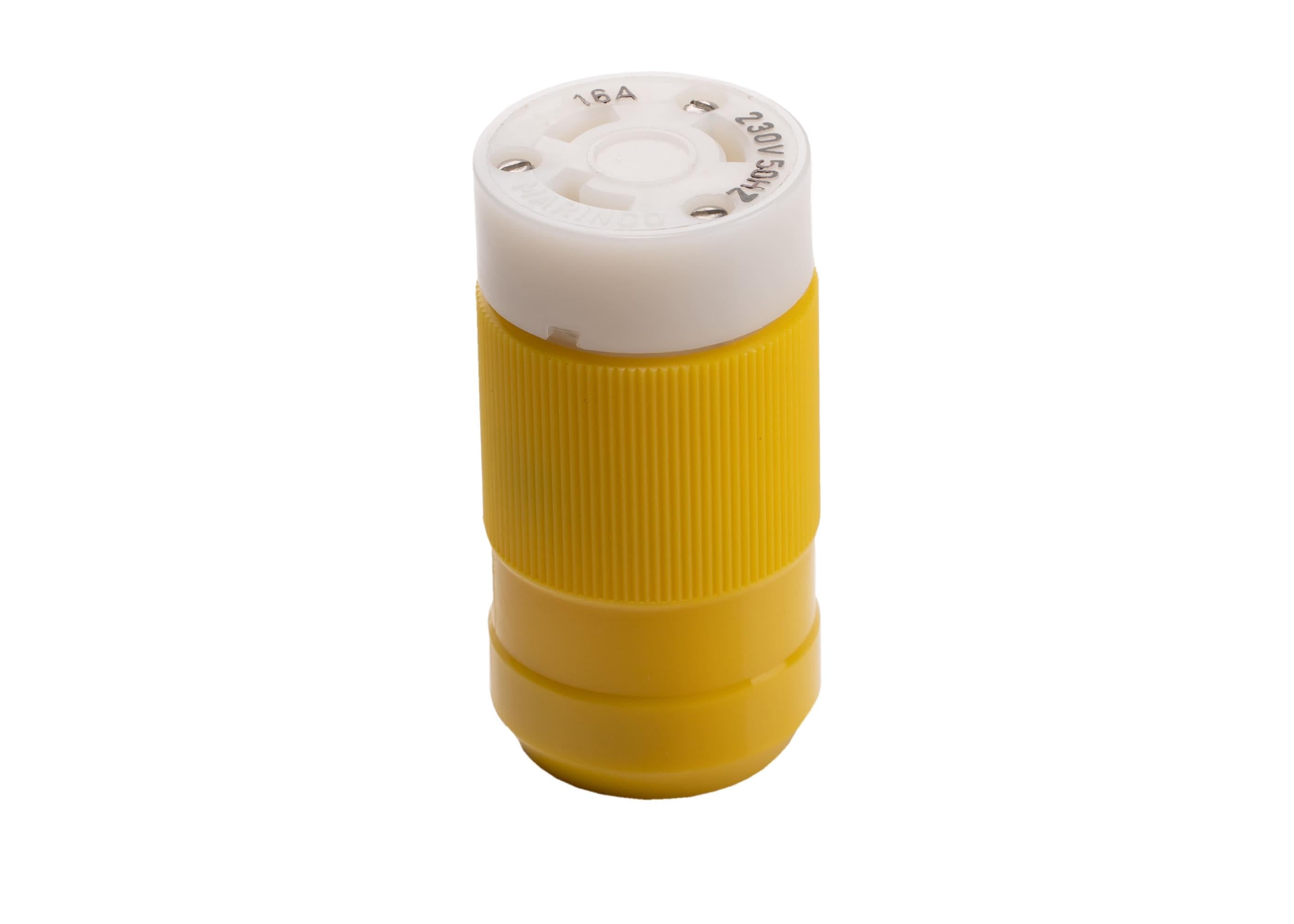Marinco female shore power connector rated 16A at 230V 50 Hz. Marine-grade design built to resist corrosion and weather. Used to safely connect shore power for boats and yachts, ensuring reliable electrical performance in harsh marine environments.