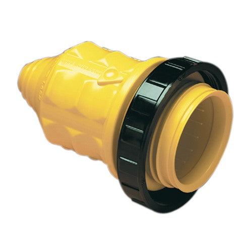 Marinco weatherproof cover for 16A female shore power connector with threaded ring. Designed to protect marine electrical connections from water, dust, and corrosion, ensuring safety and durability in harsh onboard and dockside environments.