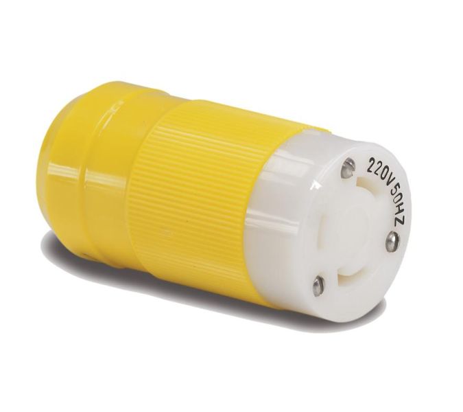 Marinco 6360CRNXPK female shore power connector rated 32A 230V 50Hz with a secure locking mechanism. Designed for marine use, featuring corrosion-resistant construction and dependable performance for boat and yacht shore power connections.

