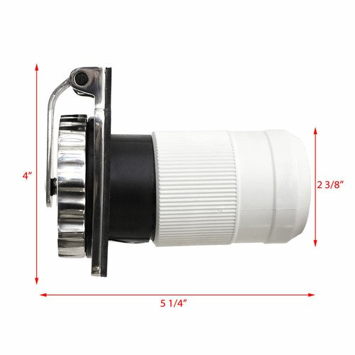 Marinco 6371EL-BX marine-grade shore power inlet, 32A 230V 50Hz, with a robust stainless steel housing. Designed for boats and marine vessels requiring a durable, corrosion-resistant power inlet for safe and weatherproof shore power connections.