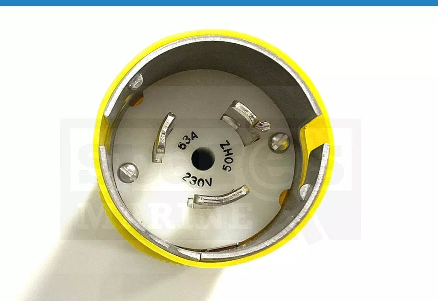 Marinco 6401CRPX shore power male plug with 3-wire 1-phase configuration, rated 63A at 230V. Built with corrosion-resistant materials and locking collar for secure marine power connections. Suitable for shore power supply on boats, yachts, and marine applications.

