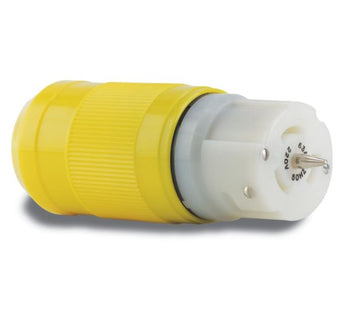 Marinco 6402CRCX female shore power connector, 4-wire 3-phase, rated 63A at 230V. Features a durable, corrosion-resistant body and locking ring for secure electrical connections. Designed for harsh marine environments on yachts, marinas, and commercial vessels.

