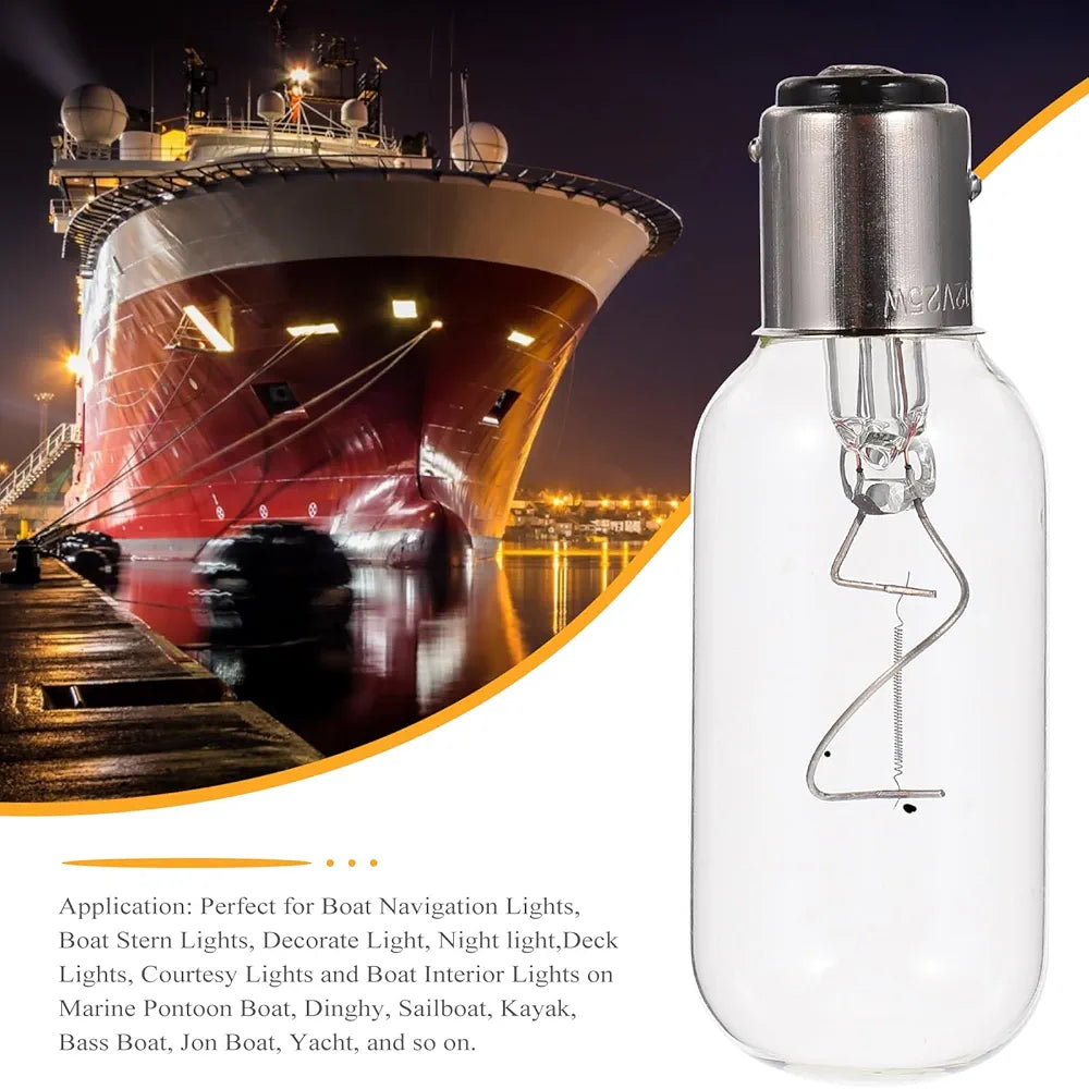 360-degree Marine Navigation Light Bulb with BAY15D base for all-round illumination on boats and yachts. Ideal for anchor and masthead lights. Waterproof and shock-resistant design. Available in Rimal Marine in UAE.