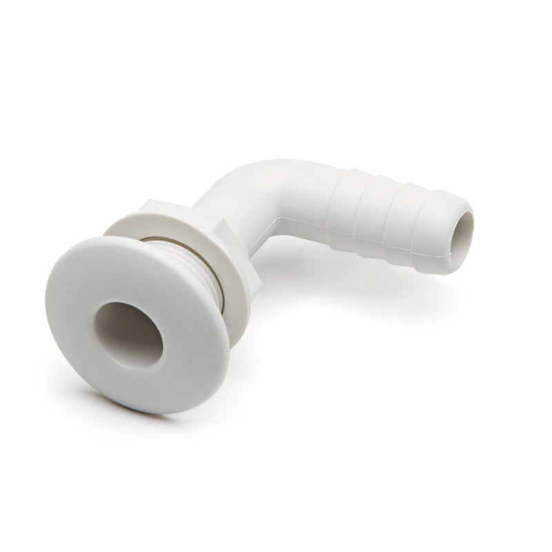 Marine 90-degree thru-hull drain socket with right-angle discharge, designed for efficient drainage on boats and yachts. Made from UV-stable, corrosion-resistant material for long-lasting performance in saltwater environments. Ideal for bilge, sink, and deck water drainage.

