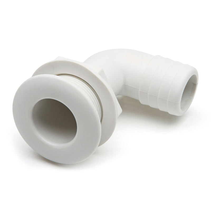 Marine 90-degree thru-hull drain socket with right-angle discharge, designed for efficient drainage on boats and yachts. Made from UV-stable, corrosion-resistant material for long-lasting performance in saltwater environments. Ideal for bilge, sink, and deck water drainage.

