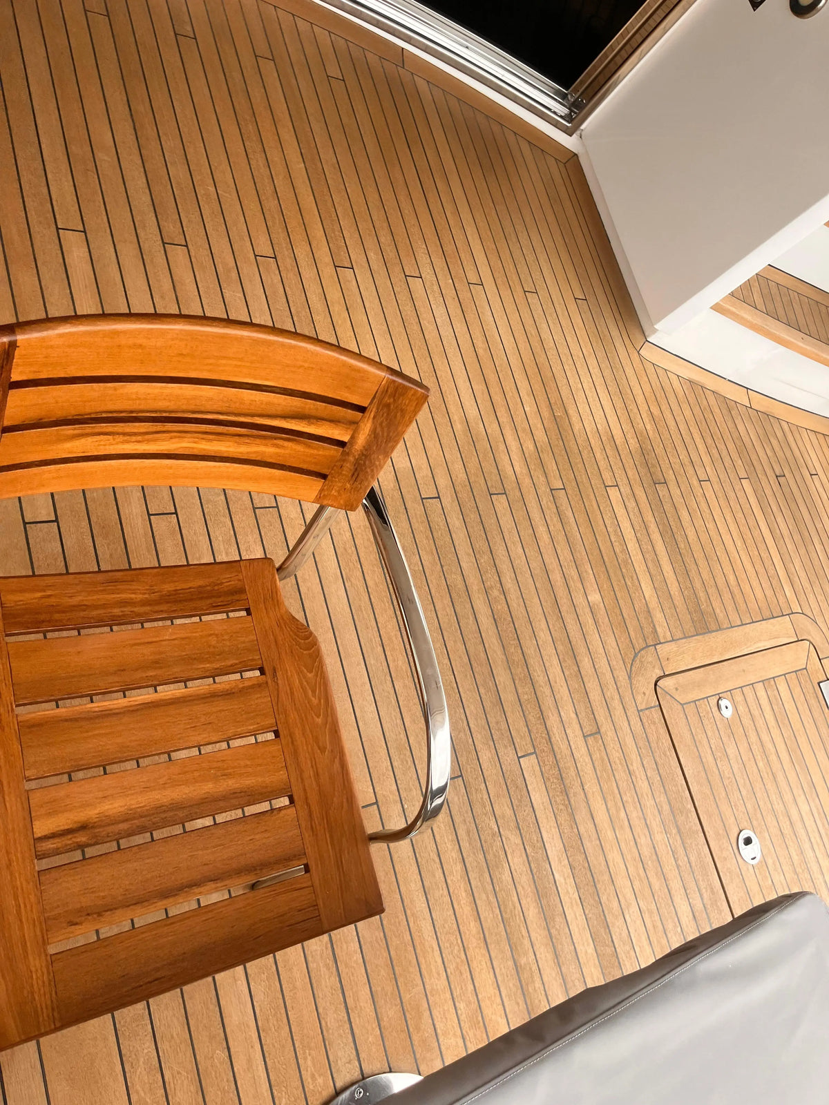 Side profile of yacht outdoor chair with SS316 steel and teak wood in UAE