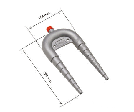Marine vented loop for liquid-cooled engine exhaust systems, compatible with Ø13 mm to Ø38 mm hoses. Features internal valve to prevent water siphoning. Durable, corrosion-resistant plastic design ideal for wet exhaust and raw water cooling lines on boats.

