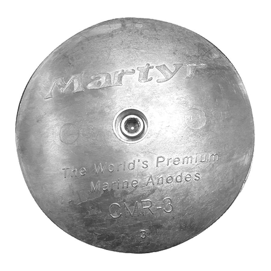 Martyr CMR Series zinc rudder and trim tab anodes designed for corrosion protection on steel and aluminum boats. Features metric bolt holes for secure mounting on rudders and trim tabs. Made from high-quality zinc alloy to provide durable cathodic protection in saltwater conditions.

