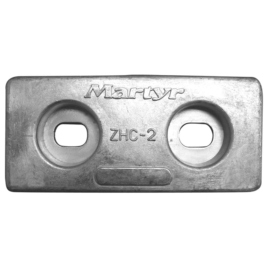 Martyr zinc hull anodes designed for marine corrosion protection with metric bolt holes for secure mounting on steel and aluminum hulls. Manufactured from high-quality zinc alloy for effective galvanic corrosion prevention. Suitable for commercial and recreational boats in harsh saltwater environments.

