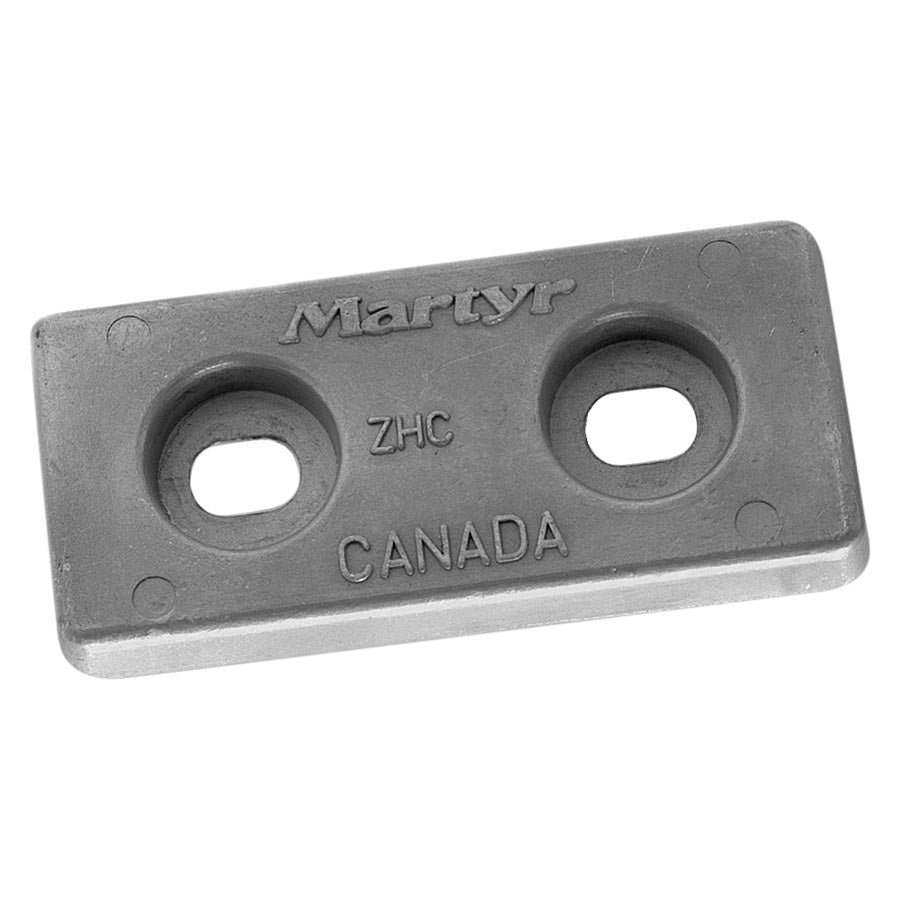 Martyr zinc hull anodes designed for marine corrosion protection with metric bolt holes for secure mounting on steel and aluminum hulls. Manufactured from high-quality zinc alloy for effective galvanic corrosion prevention. Suitable for commercial and recreational boats in harsh saltwater environments.

