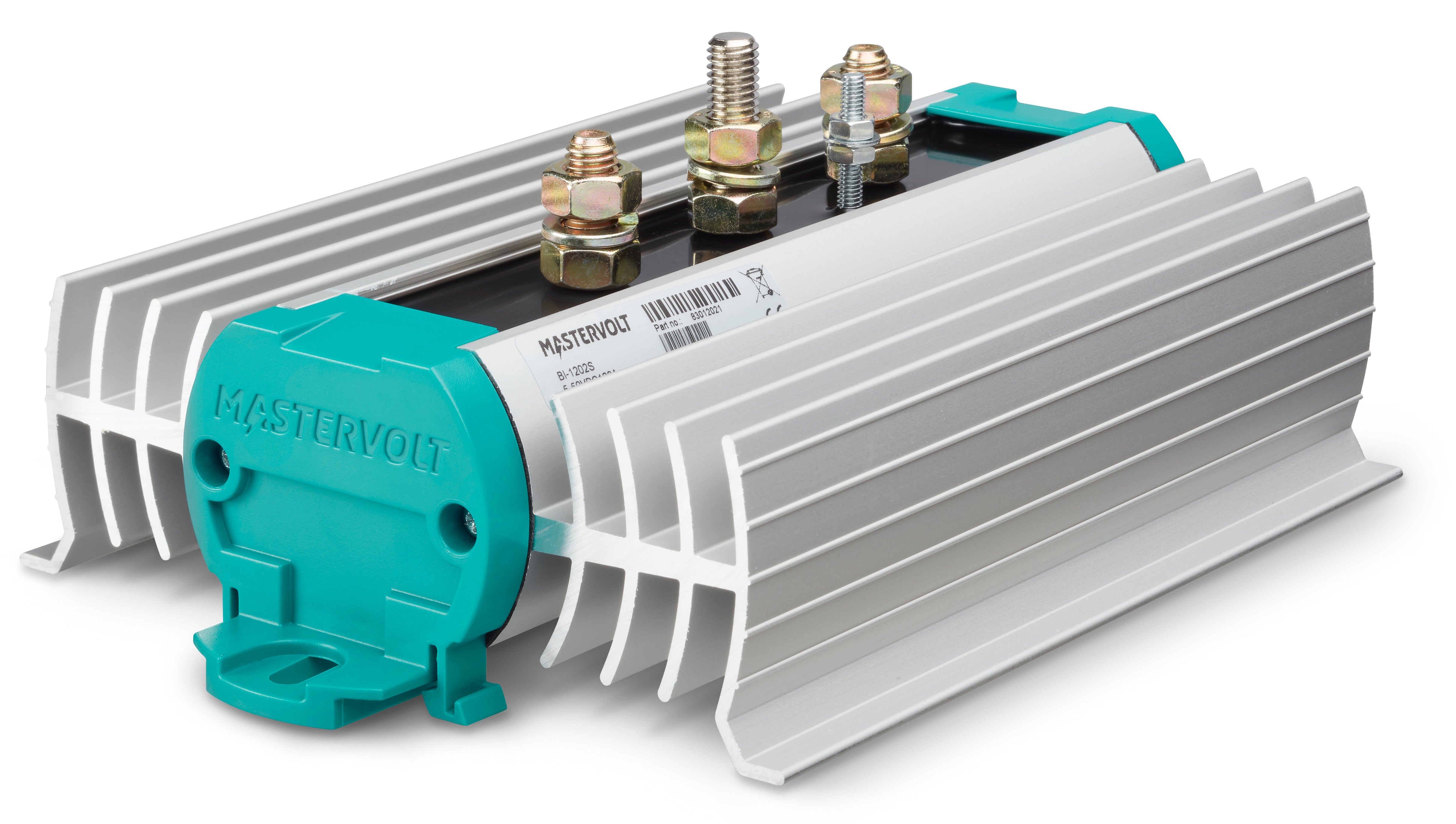 Mastervolt BI 1202-S battery isolator designed for charging two separate battery banks with solid-state diode isolation. Prevents inter-bank battery discharge while maintaining low voltage drop. Ideal for reliable multi-bank battery charging in marine and mobile power applications.
