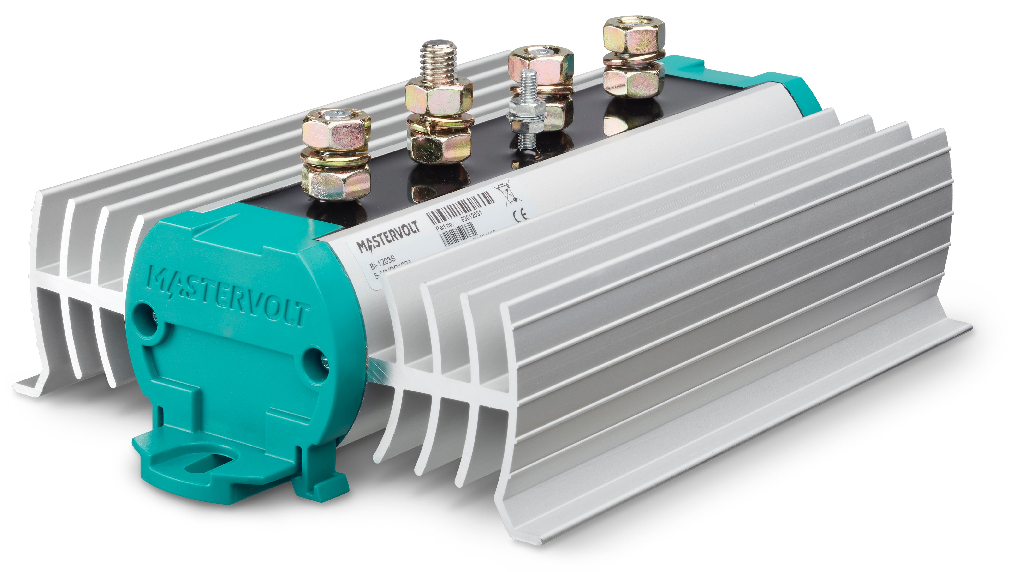 Mastervolt BI 1203-S battery isolator designed for safe and efficient charging of three battery banks from one alternator or charger. Solid-state diode isolation prevents inter-bank discharge with minimal voltage loss, ideal for marine, RV, and mobile multi-battery systems.