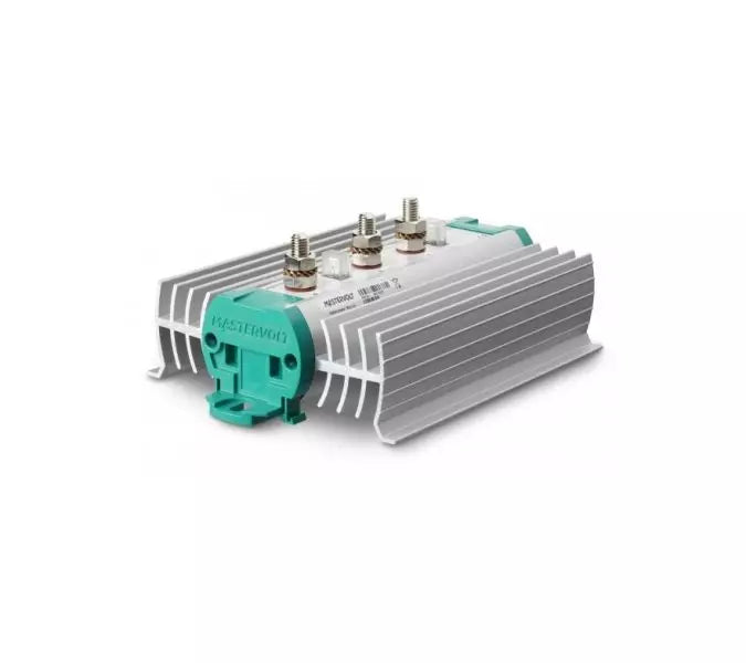 Mastervolt Battery Mate 1602 IG Isolator rated at 120 amps, designed for charging two battery banks from one alternator or charger. Features MOSFET technology for low voltage drop and efficient charging. Suitable for marine, RV, and off-grid systems requiring reliable multi-bank charging.

