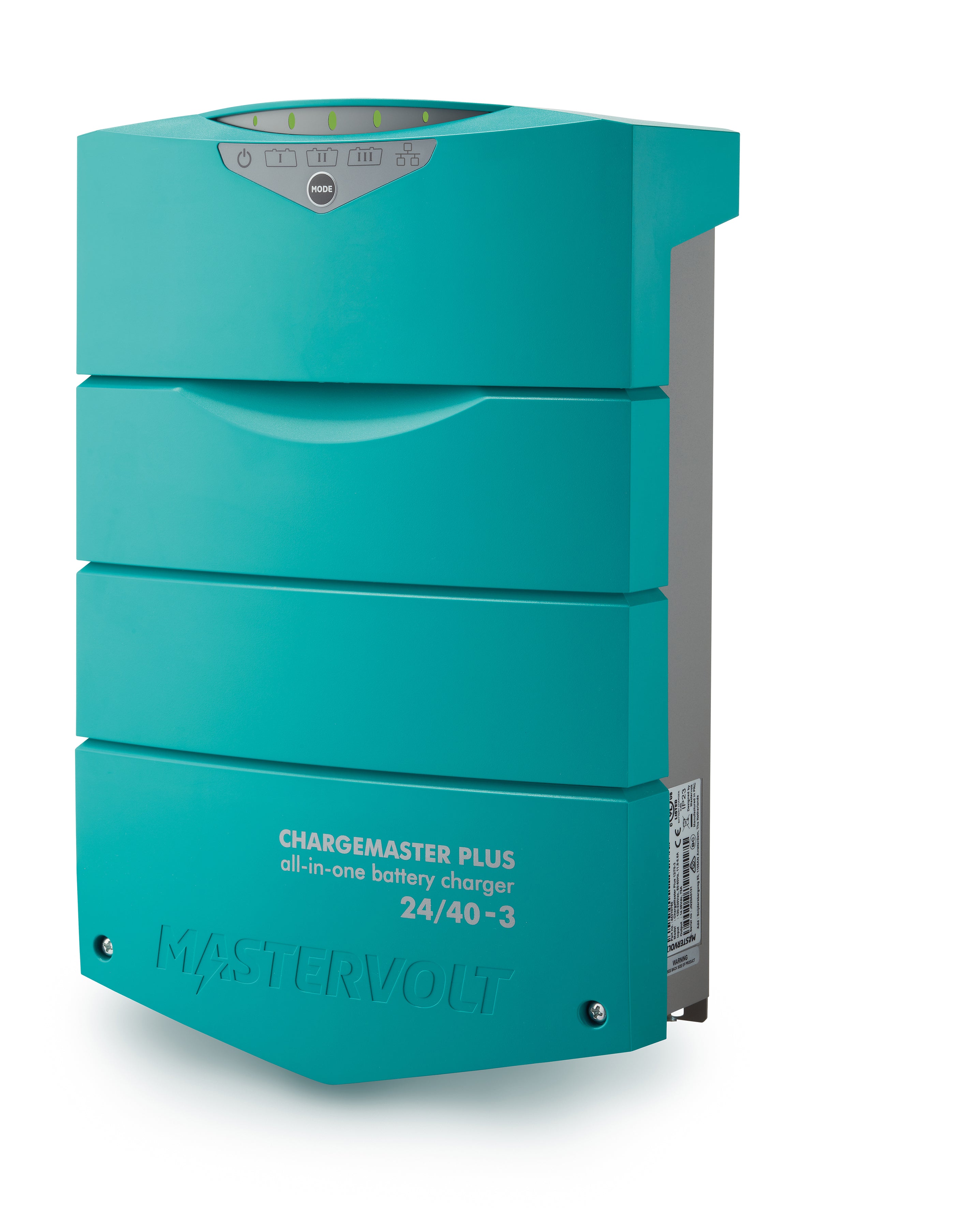 Mastervolt ChargeMaster Plus 24 V 40 A 3‑bank battery charger with auto-ranging 90–265 V AC input, LED display, and rugged marine-grade housing. Offers smart 3‑step+ charging and full integration with CZone®, MasterBus®, and NMEA 2000 systems for seamless battery management.

