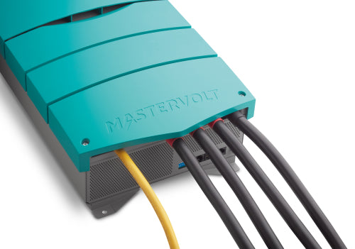 Mastervolt ChargeMaster Plus CZone 24 V 60 A battery charger featuring three isolated outputs, LED display, auto-ranging 120–230 V AC input at 50/60 Hz, and rugged casing. Fully compatible with CZone, MasterBus, and NMEA 2000 for integrated battery monitoring and control.