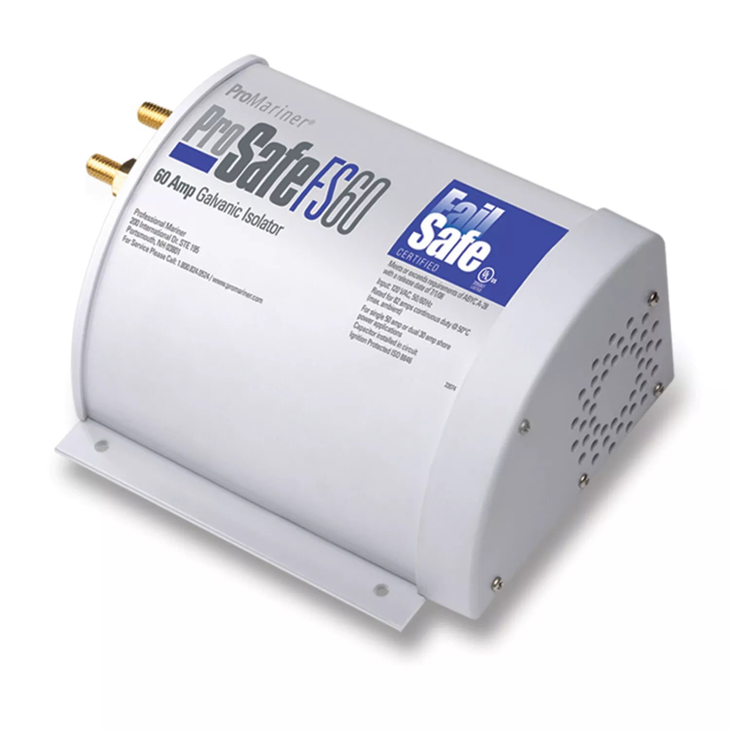 Mastervolt ProSafeSFS60 galvanic isolator for marine electrical systems, rated at 60 amps. Solid-state failsafe unit that prevents galvanic corrosion by blocking DC leakage from shore power, while ensuring continuous AC grounding protection. Durable, reliable, marine-grade design.

