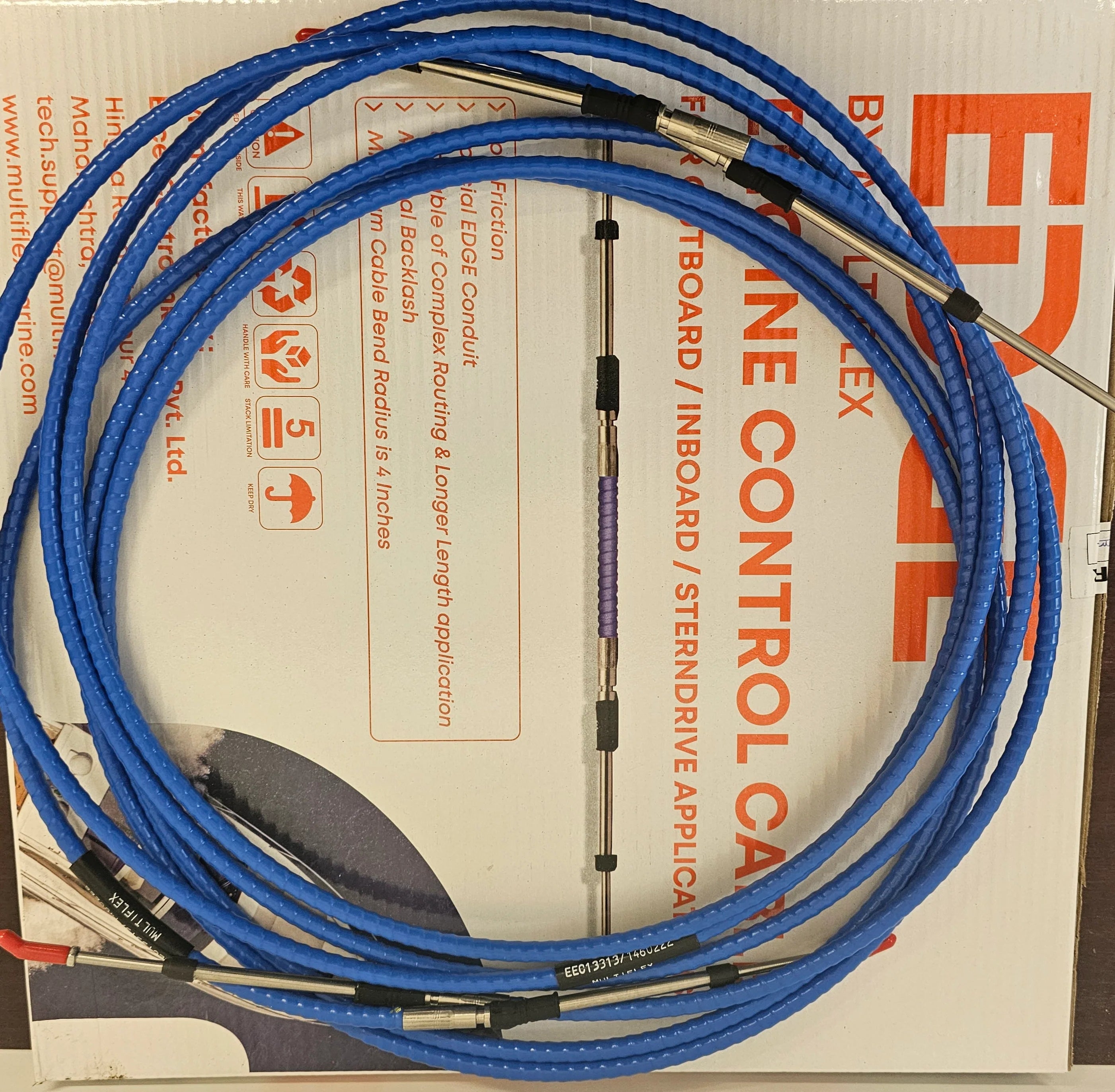 Multiflex EEC-133 Universal 3300 Edge Control Cable for marine applications. Designed for throttle and shift functions, compatible with most engine controls. Corrosion-resistant and flexible for reliable performance in harsh marine environments.