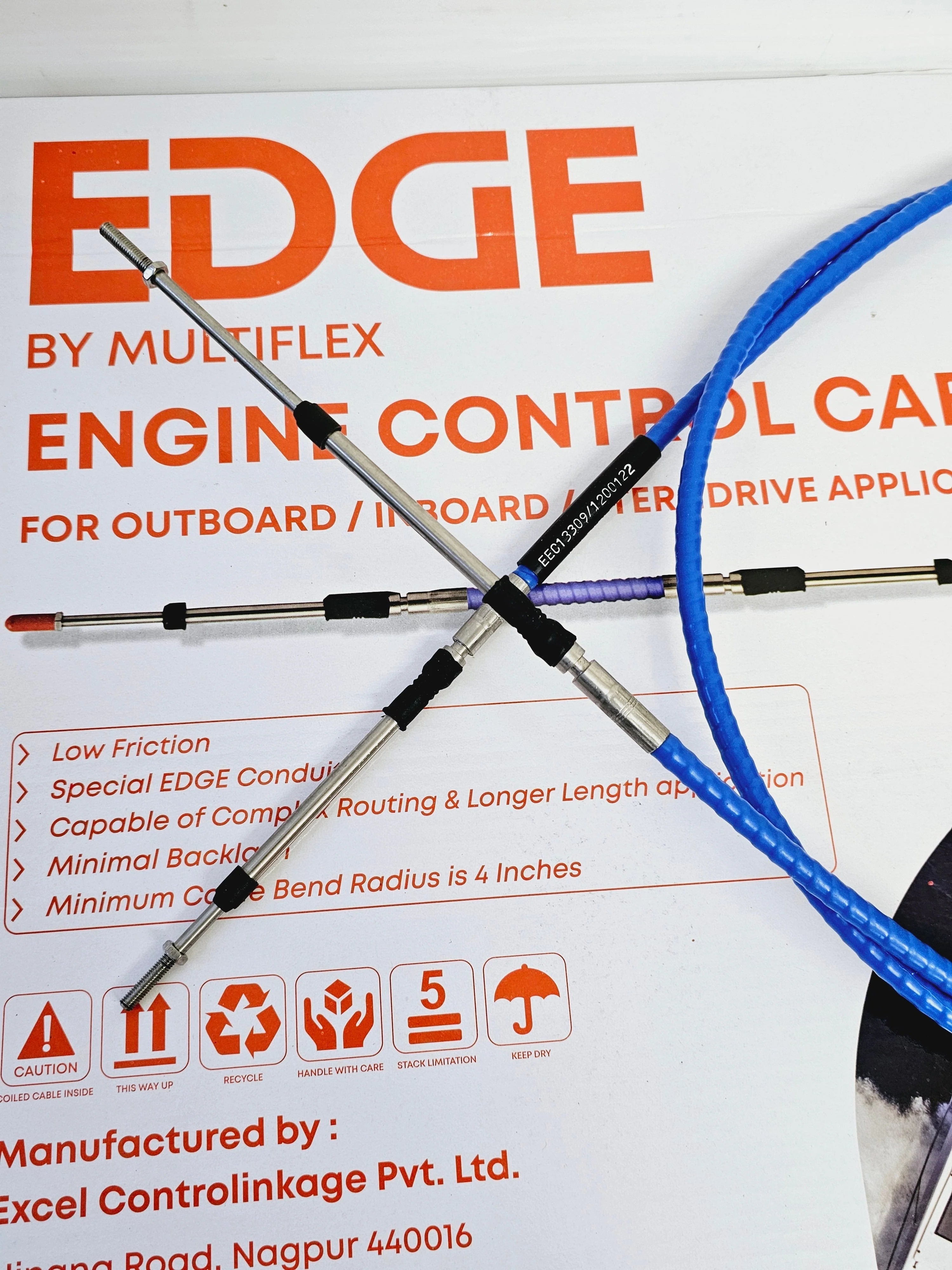 Multiflex EEC-133 Universal 3300 Edge Control Cable for marine applications. Designed for throttle and shift functions, compatible with most engine controls. Corrosion-resistant and flexible for reliable performance in harsh marine environments.