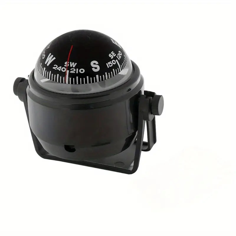 NAVTECH 35-BK compact marine compass with conical read card, black and white casing, and 12V illumination for nighttime use. Ideal for dashboards or windshields on boats.