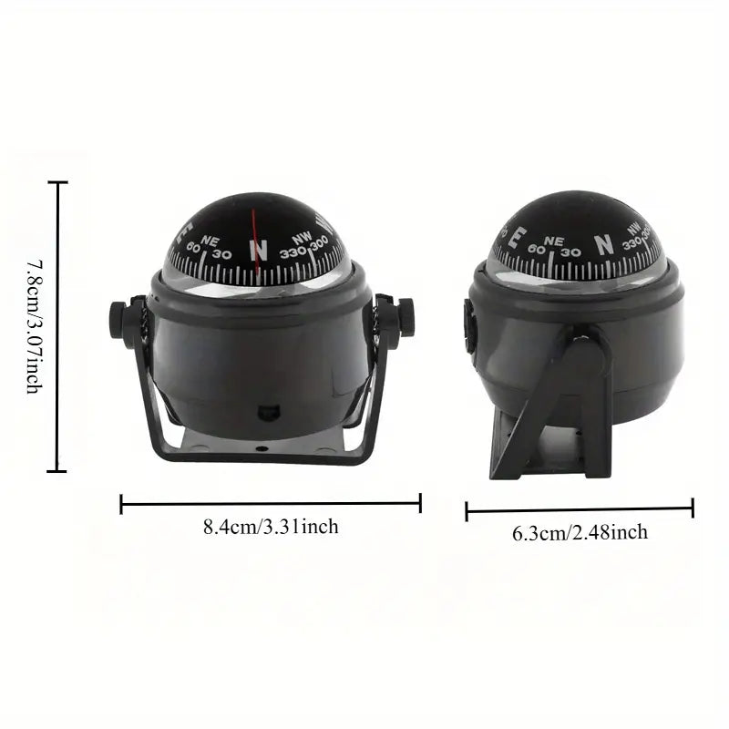 NAVTECH 35-BK compact marine compass with conical read card, black and white casing, and 12V illumination for nighttime use. Ideal for dashboards or windshields on boats.

