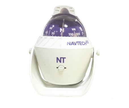 NAVTECH 65 illuminated marine compass with conical read card, available in black or white housing. Ideal for dashboard or windshield mounting on powerboats and small vessels.

