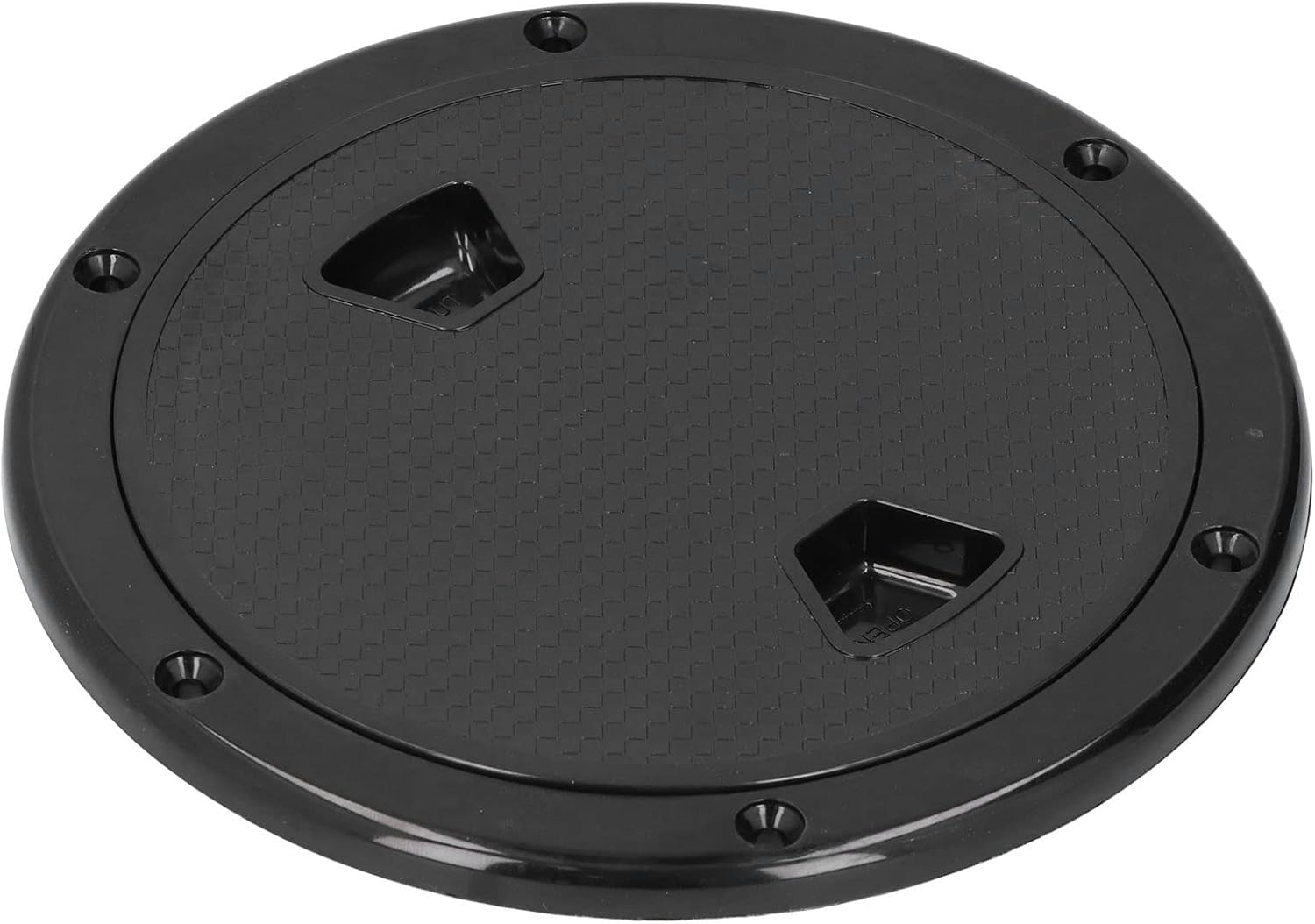 Marine-grade non-skid deck plates in black and white, sizes 4 inch, 6 inch, and 8 inch. Anti-slip surface designed to enhance safety on boat decks and wet marine environments.

