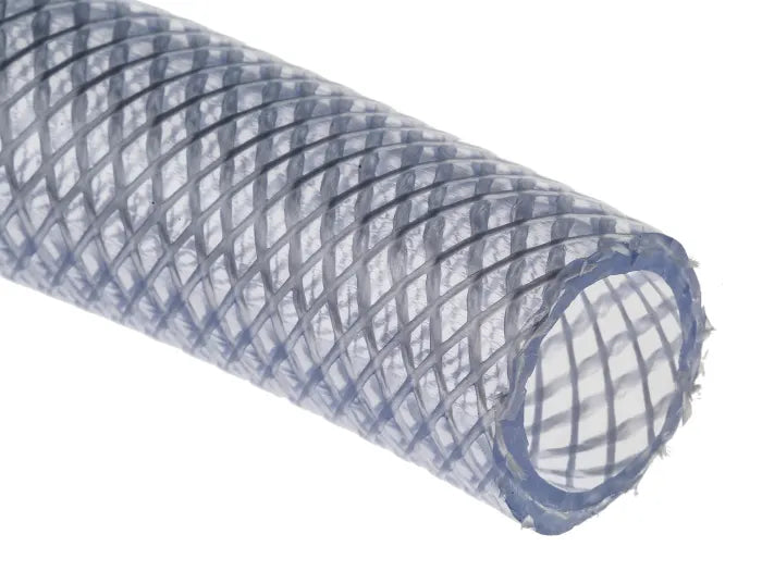 Norres Baggerman VC air pressure hose with reinforced PVC construction and red/blue yarns. Designed for compressed air and water use in workshops and industrial settings. Temperature resistant from -20°C to 60°C with 45 bar working pressure.