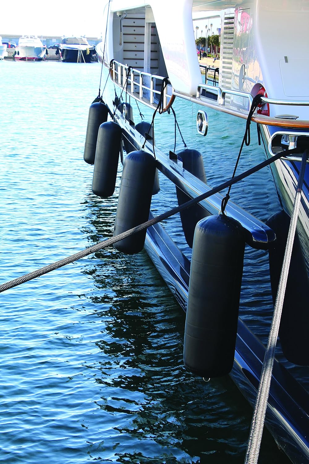 OCEAN MAGNUS inflatable fender designed for mega yachts and large vessels. Constructed from heavy-duty, UV-resistant PVC for maximum durability and shock absorption. Lightweight, space-saving, and ideal for safe docking in marinas, shipyards, or during tender transfers.