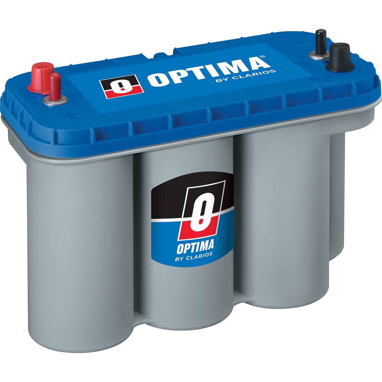 OPTIMA BLUETOP® D31M 75Ah AGM battery with gray and blue casing, offering 1550 marine cranking amps, deep-cycle capability, spill-proof design, and extreme vibration resistance. Ideal for powering boats, RVs, trolling motors, and marine electronics with reliability.