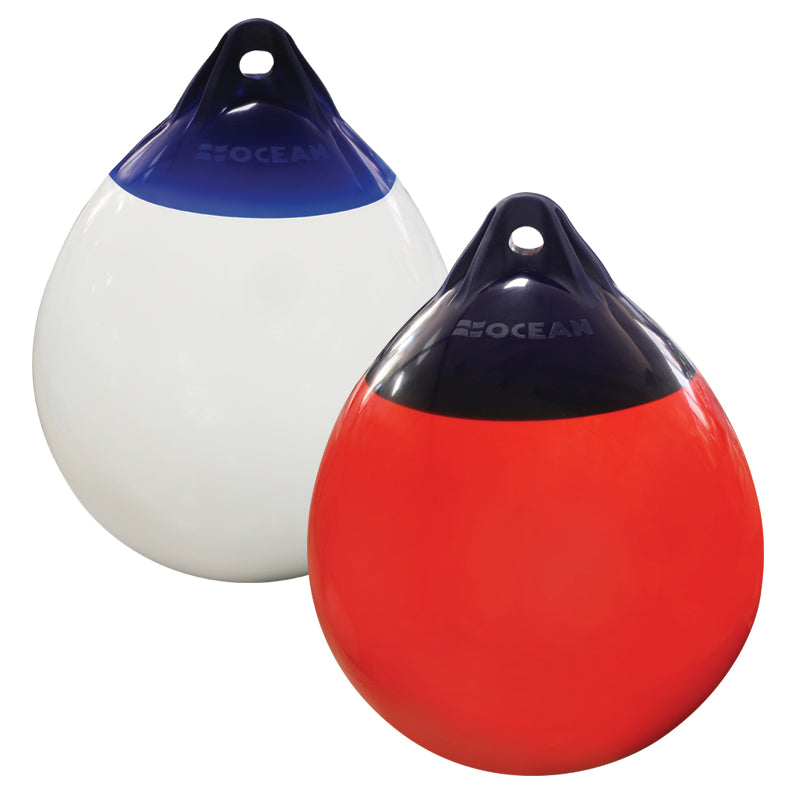 Ocean R Series buoys designed for mooring, marking, and navigation in marine environments. Built from UV-resistant, impact-resistant polyethylene. Strong rope eye for secure attachment. Ideal for commercial and recreational boating, available in various sizes and high-visibility colors.