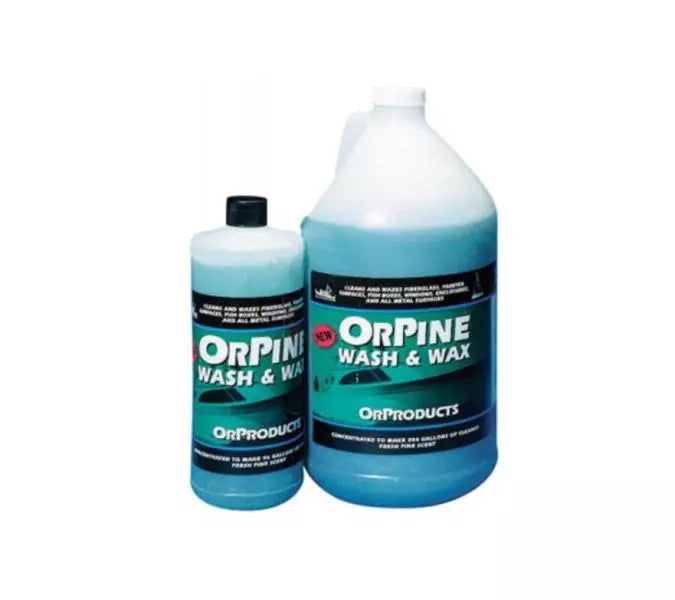 Orpine Boat Wash & Wax bottle – gentle cleaner and polish that removes dirt and grime while applying a protective wax finish. Suitable for all boat hulls and topsides, it enhances shine and protects against salt, UV rays, and weather damage.

