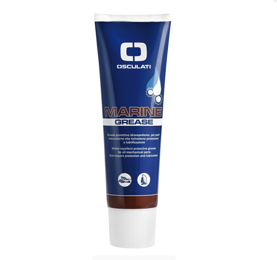 Osculati Marine Grease 250 ml is a water‑repellent, white protective grease for marine applications. Designed to lubricate and prevent corrosion and jams on bolts, joints, steering systems, propeller shafts, battery clamps, trailer wheels, locks, and more in wet and humid conditions.

