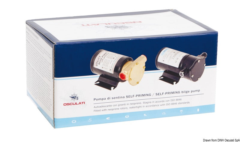 Osculati 12V 7A utility pump, part no. 16.193.12 Version A, designed for marine and automotive water transfer. Compact, efficient, and durable pump suitable for bilge systems, water circulation, and utility applications requiring reliable 12V power operation.