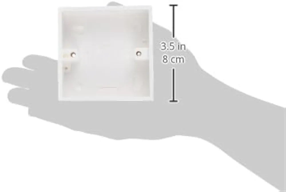 PVC electrical junction box 3x3 inches, flame-retardant and impact-resistant housing for secure cable management. Features side knockouts for easy conduit entry. Ideal for domestic and industrial electrical wiring setups. Compact design for wall or surface mounting.

