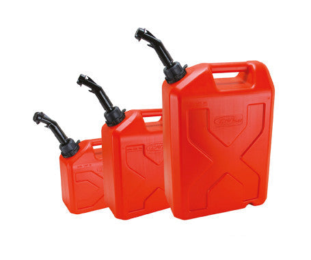 PVC fuel jerrycans available in 5 litre, 10 litre, and 20 litre sizes. Durable, lightweight fuel containers with compact dimensions: 250x260x130mm (5L), 345x295x165mm (10L), and 480x330x185mm (20L). Perfect for marine, automotive, and outdoor fuel storage applications.

