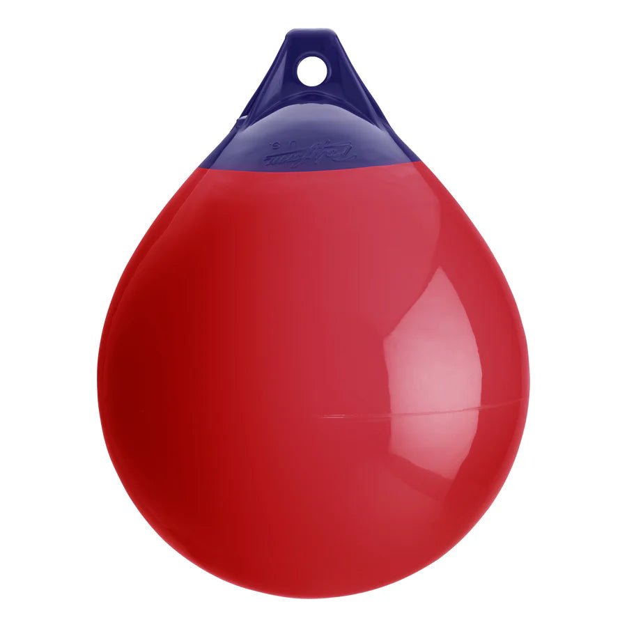 Polyform A Series buoy with signature round shape, ideal for mooring, anchor markers, and navigation. Made of UV-resistant, high-strength vinyl with reinforced rope eye for secure attachment. Trusted by commercial vessels and recreational boaters for reliable marine buoyancy.
