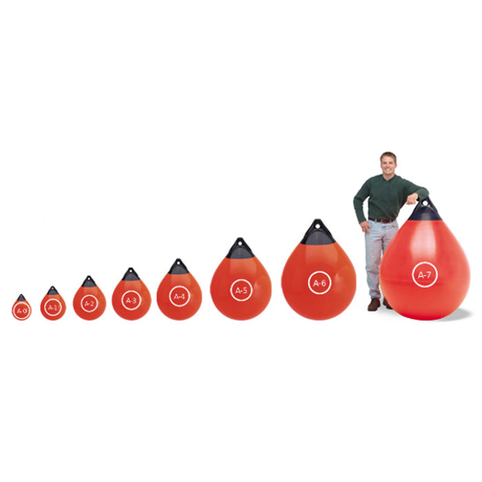 Polyform A Series buoy with signature round shape, ideal for mooring, anchor markers, and navigation. Made of UV-resistant, high-strength vinyl with reinforced rope eye for secure attachment. Trusted by commercial vessels and recreational boaters for reliable marine buoyancy.